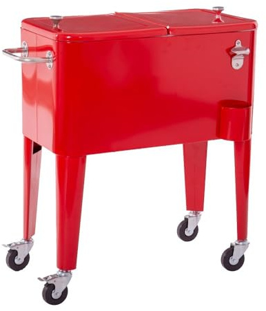 LOLAhome Nevera Carrito Vintaje para Barbacoa | Roja, 56 litros de Capacidad, de Acero con epoxi Anticorrosión | Carrito de Bebidas Auxiliar isotermo | para Exterior, Jardín, Terraza | Fresh