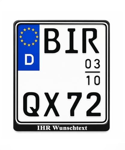 ALU Kennzeichenhalter Verstärker 180 x 200 mm (Für Motorrad - Roller) mit individuellem Wunschtext Weiß Direkt Bedruckt mit UV-Digitaldruck