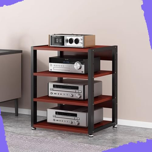 Heavy Duty 4 Tier Audio Component Rack AV Media Stand for HiFi Amplifier 90cm High Ideal for Stereo Receiver and Record Player Display Teak Finish 50X40X69.5CM Stand