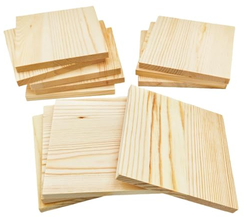 12 st obehandlade träblock för hantverk, 10 x 10 x 0,8 cm tomma tunna trärutor tallträskivor för träsnidning, gör-det-själv-underlägg, målning och bränning