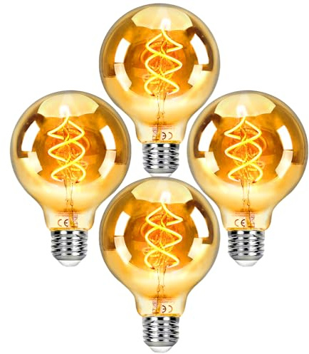 KEJIYILT E27 LED Vintage Dimmbar Edison Glühbirnen, 4 Stück Warmweiß 2200K, 4W 230Lm, Rauchglas, Gewundene LED-Filament, Ø8x12CM, Retro Industrial Dekorative Beleuchtung (Gold)