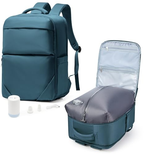 suradar Mochila Viaje al Vacio Cabina Avion 40x20x25 Ryanair Mochila Vacio con Bomba para Hombre y Mujer con Sistema de Compresion Travel Backpack Azul Pavo Real