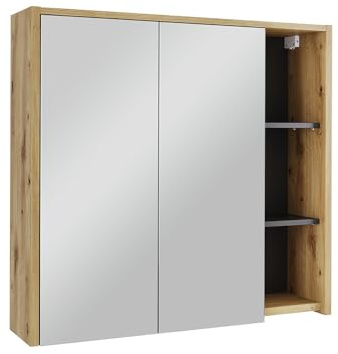 Vicco Badspiegelschrank Viola, Artisan/Grau, 80 x 75 cm | mit offenen Regalen, zur Wandmontage mit integriertem Spiegel und Ablageflächen