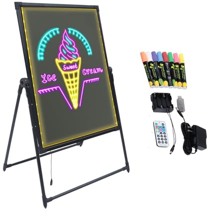 LED Message Writing Board with Adjustable Stand, 32x24 Illuminated Erasable Lighted Chalkboard, Erasable Neon Effect Large Menu Sign Board with 8 Fluorescent Chalk Markers and Remote Control