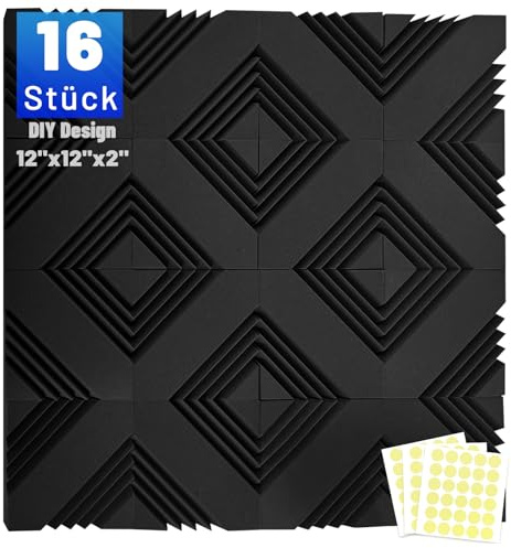 16 Stück Akustikschaumstoff Schalldämmung, 5 X 30 X 30 CM Akustikpaneelemit Aufkleber, Schallschutzplatten Schaumstoffplatte, Hochdichte Akustikschaumstoff Wand, Schalldämmung für Tonstudio, Heimkino