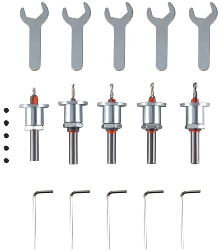 GIVIHGETI 5 Stücke Senkbohrer Set für Holz und Kunststoff, 8 mm Bohrsenker mit Tiefenanschlag, Senkbohrer Lochsäge Set, Bohrer mit Senker, Senker Metall und Senkbohrer Holz