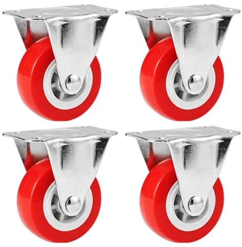Youery Lot de 4 roulettes fixes pour meuble - Charge lourde - 38 mm - Sans frein - Roulettes de transport en polyuréthane à évacuation droite - Jusqu'à 200 kg - Kit pour meubles et palettes stables