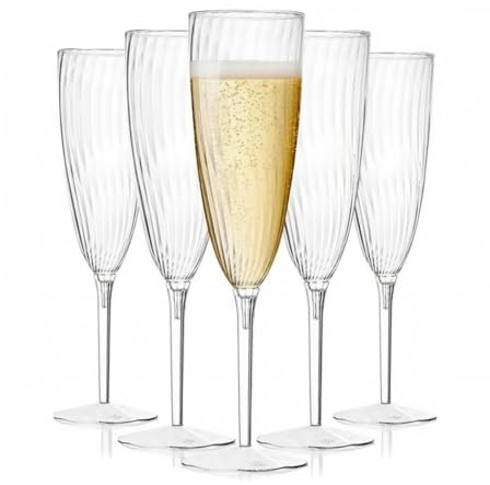 Tyawula 8 Pcs Clear Champagne Flutes, 180ml Resuable Plastic Wine Glasses, Tall Drinking Cups for Parties,Wine Cups Cocktail Cups Plastic Flutes Glass for Party Wedding Christmas