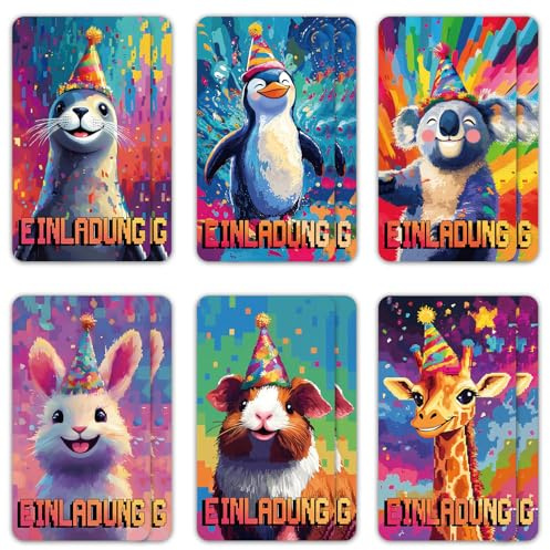 Hpbaggy Einladungskarten Kindergeburtstag,12 Tier Einladungskarten Kindergeburtstag Mädchen Junge,Coole Tier Geburtstagseinladungen,Einladung Geburtstag,Teenager Kindergeburtstags Jungen & Mädchen