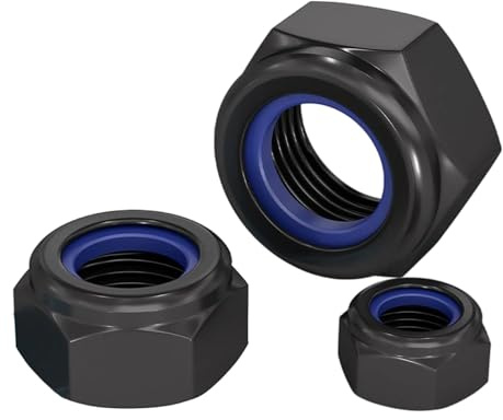 QANCEN 10 Piezas Tuercas Hexagonales M10 de Acero Inoxidable DIN985,Negro Tuercas de Seguridad Autoblocantes con Insertos de Nylon para Tornillos y Pernos Métricos