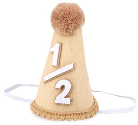 Goktvai Cappello per Festa di 1/2 Compleanno, Adorabile Sei Mesi Cappello a Cono Beige Divertenti Decorazioni Feste di Mezzo Compleanno Adatto a Bambini Maschi Femmine