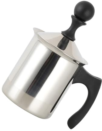 Healifty Mousseur à Lait Manuel 400Cc en Inox 304 Double Filtre et Poignée en Bakélite Mousseur à Lait Crème à Café pour Cappuccino et Latte Usage Domestique et Professionnel