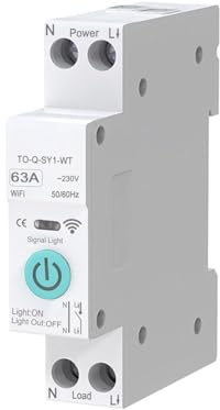 Gettimore Interruttore automatico intelligente 1P 63A per TUYA, telecomando wireless con integrazione app, montaggio su guida DIN, funzione di misurazione, compatibile con automazione domestica