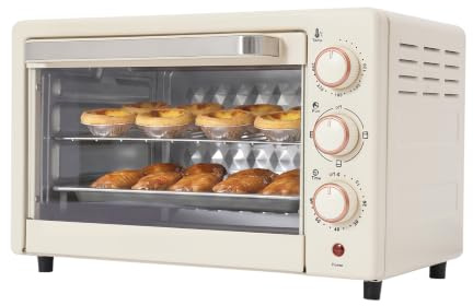 Mini Backofen & 22L Minibackofen Temperatur und Zeit Einstellbar mit Grillpfanne & Grillrost, 1000W Elektrobackofen Klein Pizza für Pizza, Gegrilltes Fleisch, Steak (42x25x37 cm)
