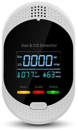 Rilevatore di gas, Rilevatore di perdite gas CO 4 in 1 con allarme e misuratore temperatura umidità, sensore monossido carbonio metano CH4 for casa, camper, appartamento, villa per lavoro, casa