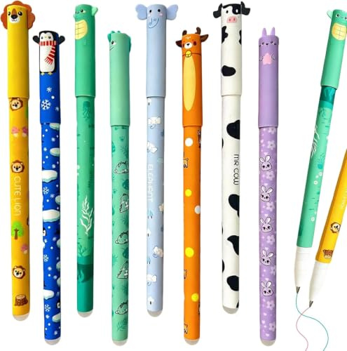 EnixwH 8 Stück 0,7 MM Spitze Radierbarer Tintenroller Radierbare Stifte | Gelstifte Radierbar Set School Supplies Schreibwaren mit Tier Motiven Geeignet für Schulen Notizen Tagebuch Büros (Tier A)
