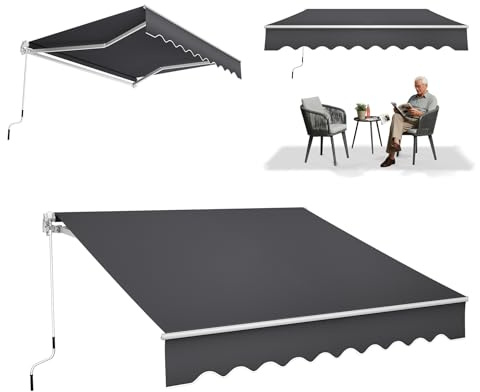 ACXIN Auvent en aluminium de 2,5 x 2 m - Protection solaire - À bras articulés - Protection UV - Manivelle facile - Toit de terrasse - Gris foncé