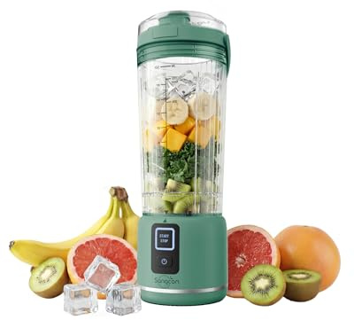 Sangcon Tragbarer Mixer 500ml, Smoothie Maker USB Wiederaufladbar, Mini Standmixer für Fitness, Camping & Reisen, Personal Blender mit 6 Klingen & 2 Modi, Zerkleinert Eis & Gefrorene Früchte, Grün