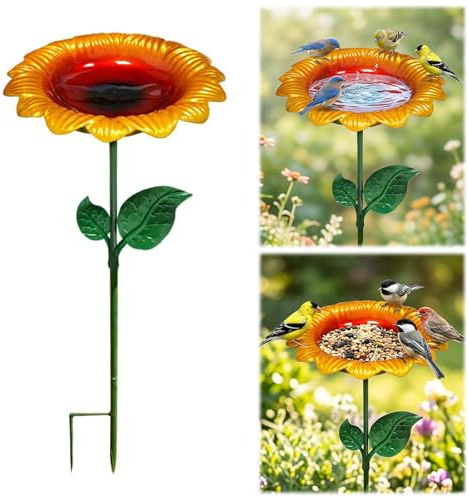 Vogeltränke Stehend, Sonnenblume Vogeltränke für Garten, Vogelbad Stehend, Vogeltränke Winterfest Vogelfutterspender Wildvogeltränken Wassertränke für Vögel, Vogelbad Garten Frostfest,Garten,Hinterhof