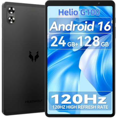 Headwolf Android Tablette 8 Pouces FPad6 SE,Helio G100,4G LTE/Wi-FI,120Hz,24Go+128Go,1340×800,5500mAh,Widevine L1,8MP/16MP,GPS,Double Haut-Parleur,Fin et léger Android 16 Tablette