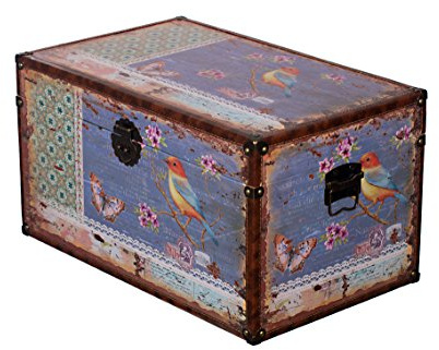Truhe Kiste KD 1515 Deko Truhe Vogel Holztruhe mit Leder bezogen im Vintage Look, Schatzkiste,Kiste, Piratenkiste, Kleinmöbel, Mit Metallbeschlägen, Kolonialtruhe, Kolonialstil, Holzbox,