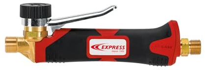 Lötkolben Set - Lötlampe - Dachrinnen Lötset - Schweißbrenner - Lötzubehör - Ergonomischer BI-Material-Handgriff - mit Daumendruckhahn und drehbarem Schlauchanschluss - Anschluss 3/8” links
