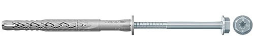 fischer Langschaftdübel SXRL 8 x 100 FUS, Dübel mit Sechskantschraube & angeformter U-Scheibe, Nylondübel für die Befestigung von Metallkonstruktionen, 50 Stück