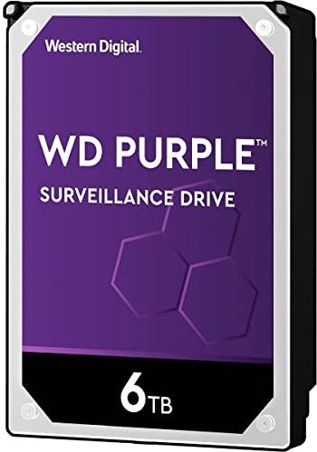 WD Purple 6 TB Disco Rigido Interno Videosorveglianza 3.5, Allframe 4K, 180 TB/Anno, Cache 64 MB, Classe 5.640 RPM
