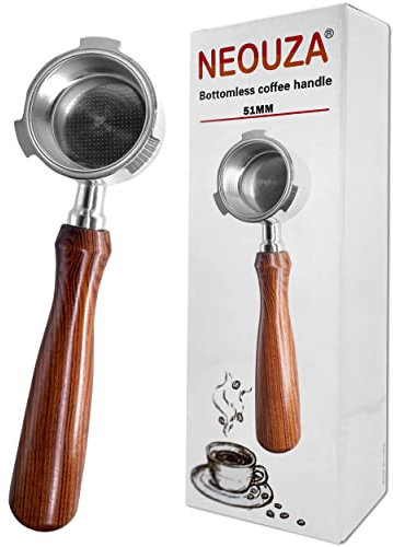 NEOUZA Portafiltro sin fondo Espresso de 51 mm compatible con DeLonghi Dedica EC680/EC685/EC785/EC820/EC850/EC860 Máquina de café Smeg, acero inoxidable, palisandro de primera calidad