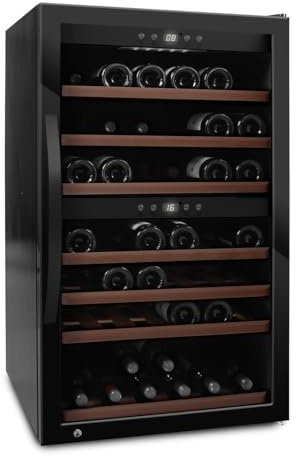 mQuvee Cave à vin à pose libre, WineExpert 66 Fullglass Noir, 66 bouteilles, Porte en verre anti-UV, Deux zones de température réglables, Design monobloc harmonieux, Boutons physiques de commande