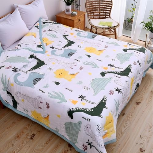 FANSU Tagesdecke 200x220 Bettüberwurf, Mikrofaser Cartoon-Dinosaurier Bettdecke, Doppelbett Einselbetten Gesteppt Bettwäsche Baumwolldecke für Decke Sofa überwurfdecke Bett