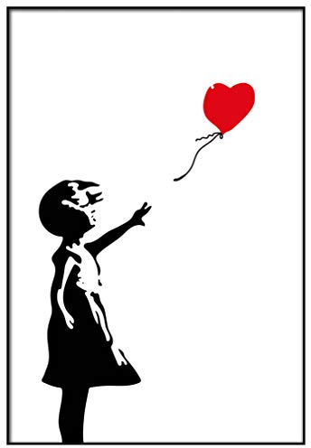 Panorama Cuadro Enmarcado Niña con el Globo 21x30cm - Impreso en Papel Rígido - Incluye Marco - Decoración Salón - Póster Decorativos para Dormitorio y Salón