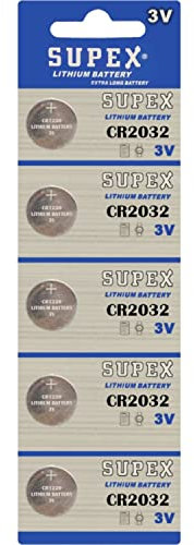 SUPEX CR2032 - Batería de botón de litio de 3 V, 5 tarjetas