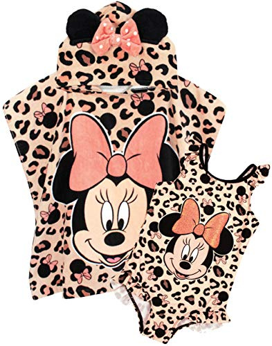 Disney Minnie Mouse Mädchen Badeanzug & Kapuzenhandtuch-Poncho Set | 2-teiliges Strand- & Schwimmbad-Set für Kinder