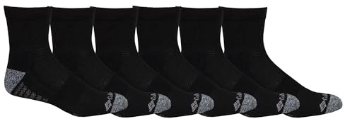 Columbia Men's Athletic Cushioned Arch Support Quarter Crew Socks Multipack, Black/Columbia Grey (6 Pairs), Shoe Size 6-12