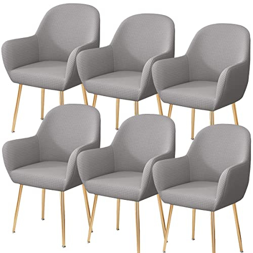 XGANGM Samt Esszimmerstuhlbezug 2/6/4er Set mit Armlehne, Büro Stuhlbezug Rückenlehne Stuhlschonbezug Sessel Stretch Stuhl Hussen Armlehnstuhl Stuhlabdeckung Stuhlbezüge,A,6PCS