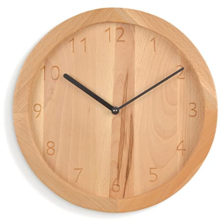 Natuhr Massivholz Wanduhr Bold Modern - große 30 cm Holzuhr rustikal Buche geölt (Funk-Uhrwerk/Schwarze Zeiger)