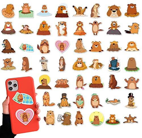 Onlynery Tieraufkleber für Kinder, niedlicher Cartoon-Murmeltier-Aufkleber für Computer, Wasserflasche, Reisekoffer, Aufkleber, Telefon, Skateboard, Laptop, wasserdichte Tierwasserflaschen-Aufkleber