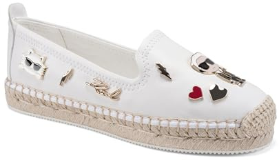 KARL LAGERFELD Women's Michaela Slip On Espadrille Sandal with Pins, Bright White, 8