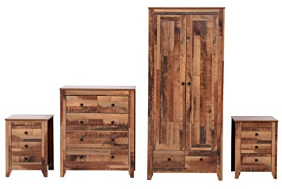 Kingwudo® Wooden Bedroom Furniture Set - 4 Pieces (2 x 3 Drawers, 3+2 Drawers Chest, 2 Door 2 Drawer Wardrobe) Storage and Wardrobe Sets