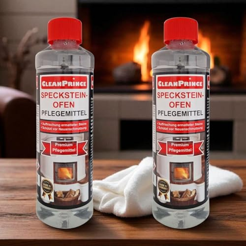 CleanPrince 2 Stück Specksteinofenpflege à 500 ml | Specksteinofen Auffrischung Reiniger Kaminreiniger Ofenbank Natursteine Fensterbänke Specksteine