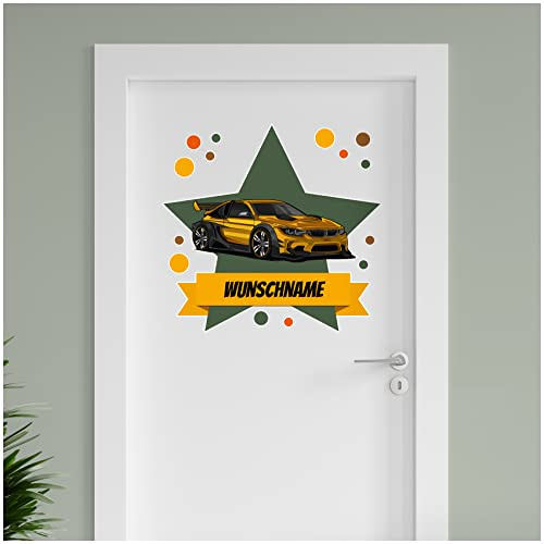Finest Folia personalisierbarer Türaufkleber Wandtattoo Kinderzimmer für Tür Wand Mädchen Jungen Wandaufkleber mit Wunschname Wunschtext Türschild Aufkleber selbst gestalten (01 Rennauto)