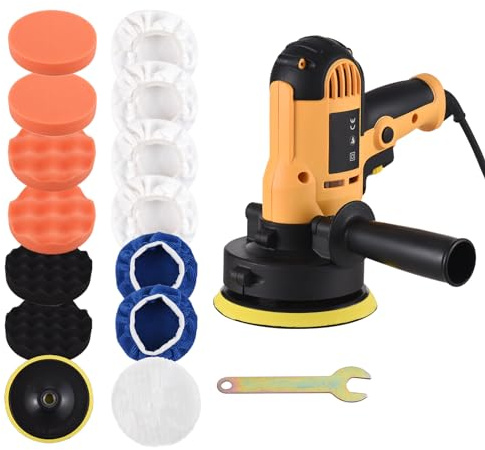 Buffer Polisher, Weytoll 700W 5 Inch Car Detailing Polisher, Waxing Machine with Auxiliary Handle Sponge Wool Cap Pad, 600-3700RPM Variable Polisher for Floors Furniture Ceramics Jade etc.
