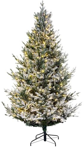 Christmas Tree World | 8ft Artificial Pre-lit Frosted Ultra Mountain Pine | Natural and Realistic Look with Bushy and Luxury Quality PVC Tips | Easy to Assemble and Take Down | 160cm Diameter