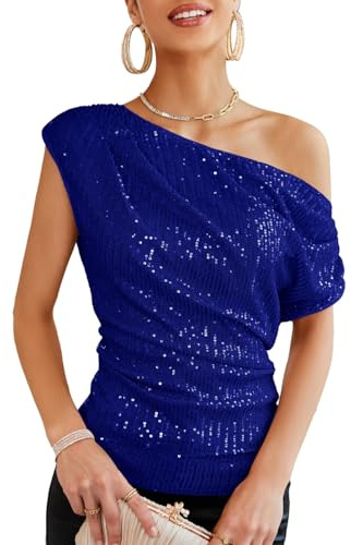 GRACE KARIN Damen Pailletten Oberteil One-Shoulder Festliches Party Outfit | Raffiniertes Design, Asymmetrischer Schulterausschnitt, Funkelnde Pailletten, Leicht dehnbar, Vollständig gefüttert