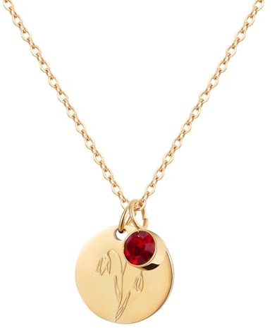 YeGieonr Kette mit Geburtsblume, Edelstahl Halskette Damen Gold, Wasserfest Geburtsblume Goldene Kette Frauen, Modeschmuck Kette Geschenke