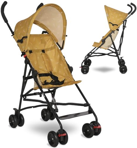 Lorelli Ultra Leichter Buggy Kinderwagen Vaya - nur 4,7kg - Kompakter Sportsitz bis 15kg, Sitzbuggy mit 5-Punkt-Gurt, faltbarem Verdeck und ergonomischen Griffen, klappbarer Reisekinderwagen, gelb