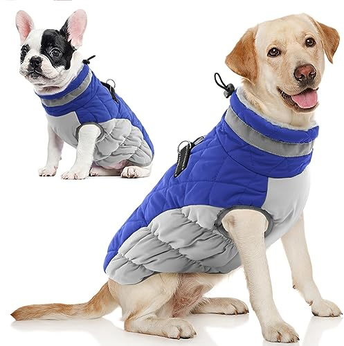 AOFITEE Hundemantel, Winter Warme Hundejacke, Reflektierend Fleece Wintermantel Hund mit Geschirr und Reißverschluss, Wasserdicht Hunde Schneeanzug für Kleine Mittlere Große Hunde, L