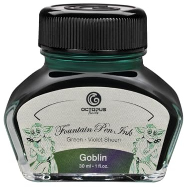 Octopus Fluids Goblin Sheen Ink, reservoarbläck i bläckflaska, sheenbläck, grön, 30 ml