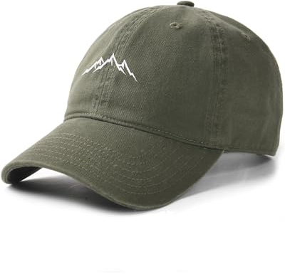FURTALK Baseball Basecap für Damen und Herren aus Baumwolle Vintage Outdoor Cap mit Berg Stickerei verstellbar Grün,L
